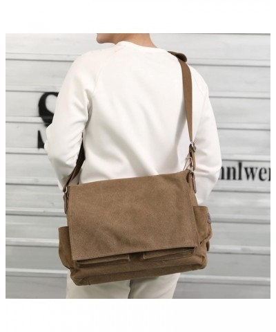 Canvas Messenger Bag Multi-Pocket Shoulder Bag for Men and Women (Black) Brown $35.92 Totes