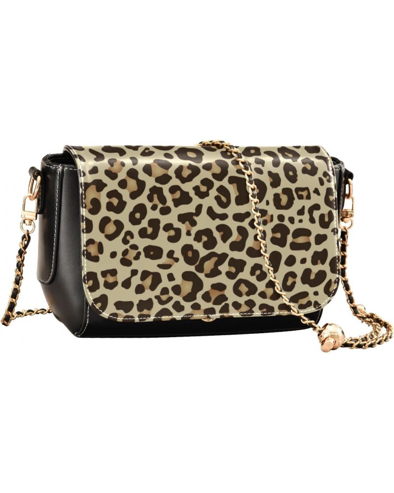 Crossbody Handbag Leopard Print Cute Beige PU Leather Shoulder Bag Sturdy Travel Pouch Compact Chic Bag for Women Everyday Us...