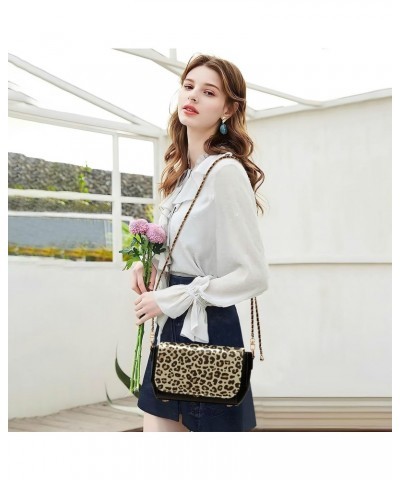 Crossbody Handbag Leopard Print Cute Beige PU Leather Shoulder Bag Sturdy Travel Pouch Compact Chic Bag for Women Everyday Us...