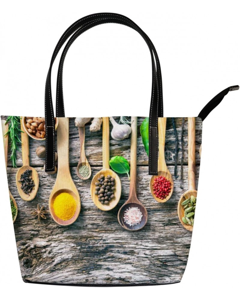 Shoulder Bag Tote Bags for Women Various Herbs and Spices Leather Shopper Work Handbags Large Casual Bag $19.26 Totes