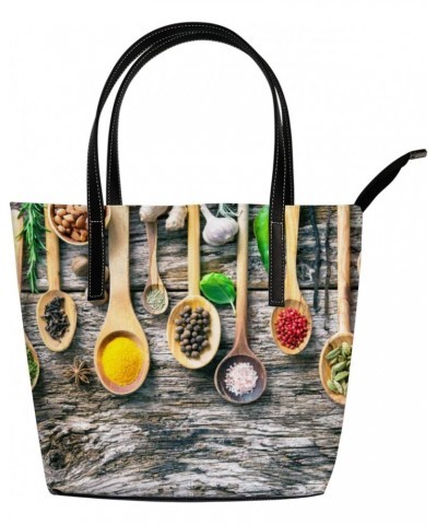 Shoulder Bag Tote Bags for Women Various Herbs and Spices Leather Shopper Work Handbags Large Casual Bag $19.26 Totes