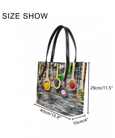 Shoulder Bag Tote Bags for Women Various Herbs and Spices Leather Shopper Work Handbags Large Casual Bag $19.26 Totes