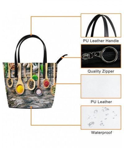 Shoulder Bag Tote Bags for Women Various Herbs and Spices Leather Shopper Work Handbags Large Casual Bag $19.26 Totes