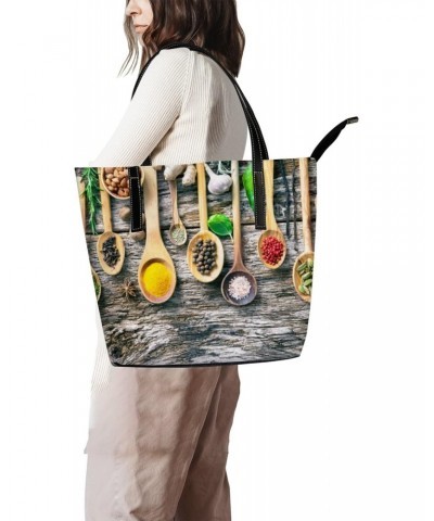 Shoulder Bag Tote Bags for Women Various Herbs and Spices Leather Shopper Work Handbags Large Casual Bag $19.26 Totes