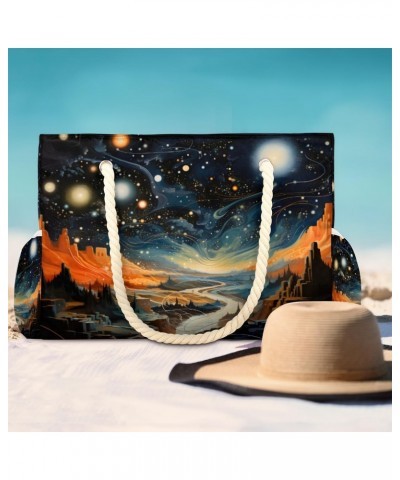 Stars Starry Sky Space Beach Bags for Women Large Tote Bag with Zipper and Pockets Waterproof Sandproof Accessories Swim Pool...