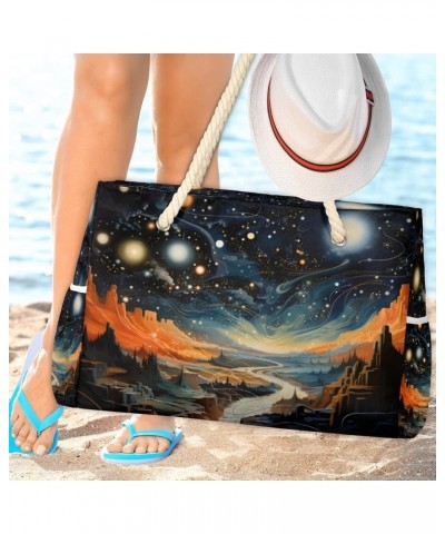 Stars Starry Sky Space Beach Bags for Women Large Tote Bag with Zipper and Pockets Waterproof Sandproof Accessories Swim Pool...