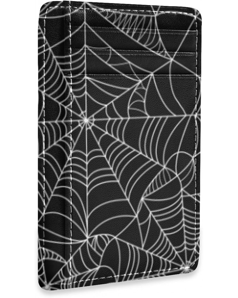 White Spider Web Slim Minimalist Wallets Rfid Blocking Card Wallets PU Leather Front Pocket Wallets for Men and Women $9.53 W...