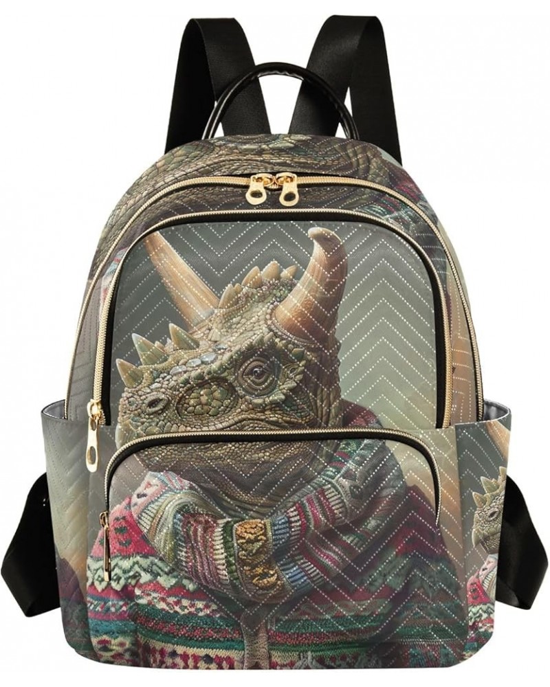 Magic Castle Quilted Backpack Purse Women Backpack Purse Anti Theft Backpack Dino in Sweater Small $13.99 Backpacks