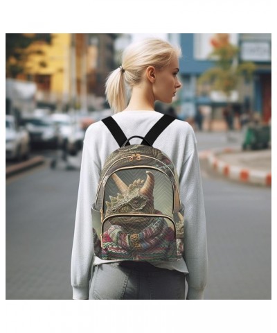 Magic Castle Quilted Backpack Purse Women Backpack Purse Anti Theft Backpack Dino in Sweater Small $13.99 Backpacks