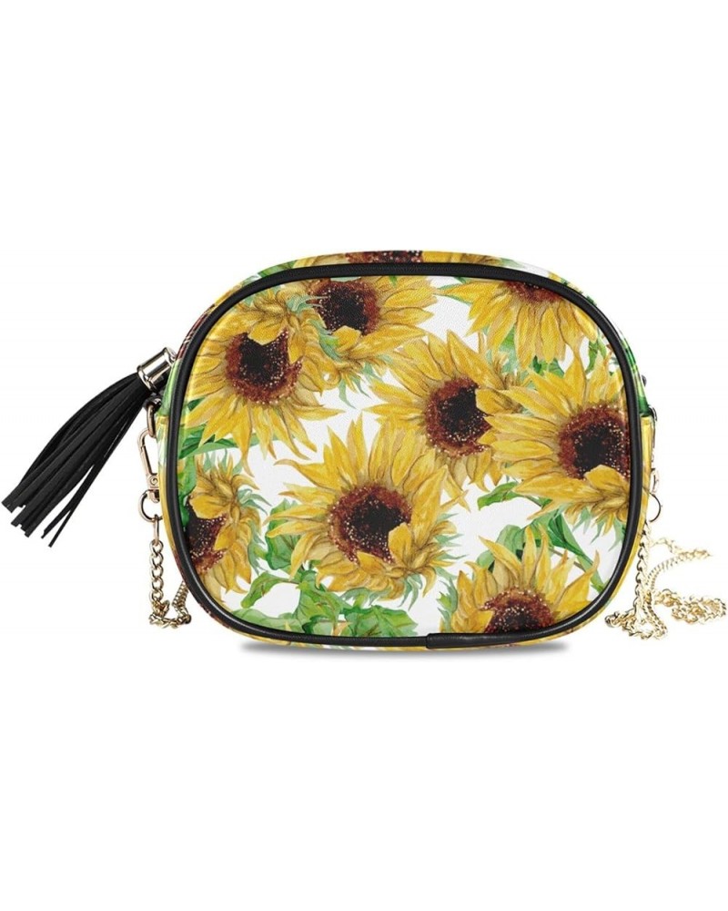 Crossbody Bag Watercolor Flower Women's Shoulder Handbag with Chain Strap and Tassel Sunflower $12.23 Crossbody Bags