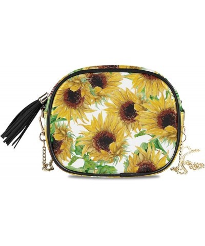 Crossbody Bag Watercolor Flower Women's Shoulder Handbag with Chain Strap and Tassel Sunflower $12.23 Crossbody Bags