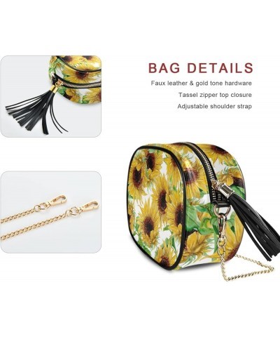 Crossbody Bag Watercolor Flower Women's Shoulder Handbag with Chain Strap and Tassel Sunflower $12.23 Crossbody Bags