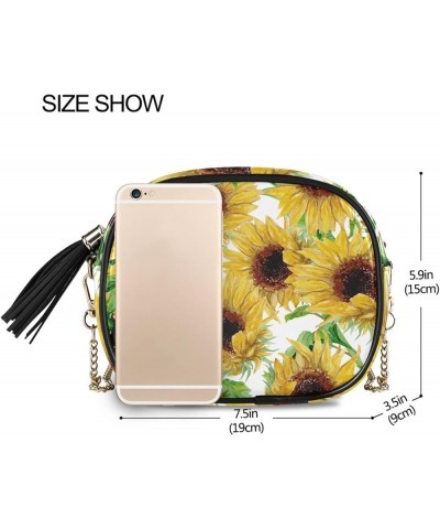 Crossbody Bag Watercolor Flower Women's Shoulder Handbag with Chain Strap and Tassel Sunflower $12.23 Crossbody Bags