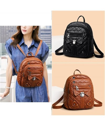 Retro Soft Leather Women Shoulder Bag Fashion Travel Fashion Bag Quality Lock Buckle Womens Backpacks (Color : Brown, Size : ...