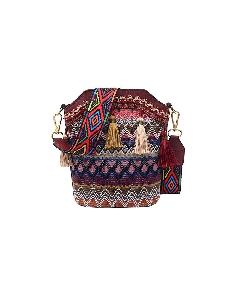 Fashion Ethnic Style Women's Straw Woven Shoulder Messenger Bag Retro Casual Bucket Bag Red $8.79 Handbags