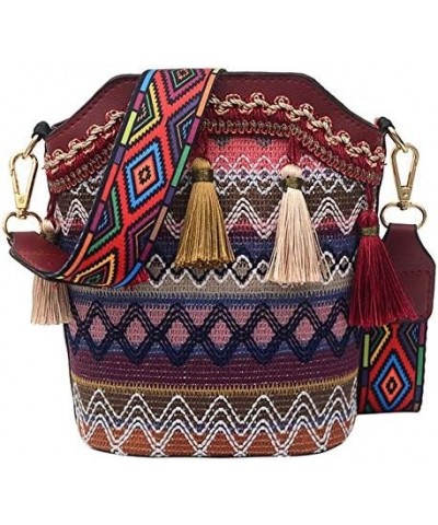 Fashion Ethnic Style Women's Straw Woven Shoulder Messenger Bag Retro Casual Bucket Bag Red $8.79 Handbags