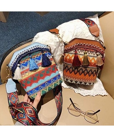 Fashion Ethnic Style Women's Straw Woven Shoulder Messenger Bag Retro Casual Bucket Bag Red $8.79 Handbags