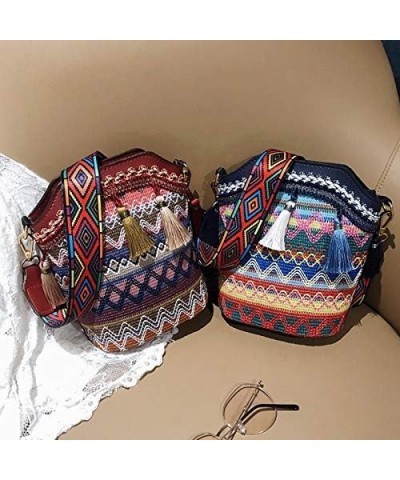 Fashion Ethnic Style Women's Straw Woven Shoulder Messenger Bag Retro Casual Bucket Bag Red $8.79 Handbags