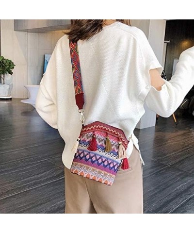 Fashion Ethnic Style Women's Straw Woven Shoulder Messenger Bag Retro Casual Bucket Bag Red $8.79 Handbags