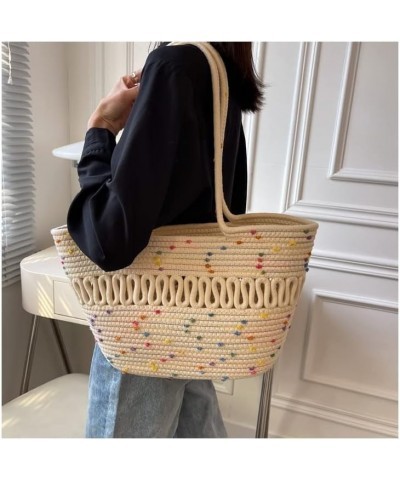 2023 New Summer Beach Bag for Women Large Size Knitting Totebag Girls Summer Vocation Straw Bag Shoulder Shopper Black Dots $...