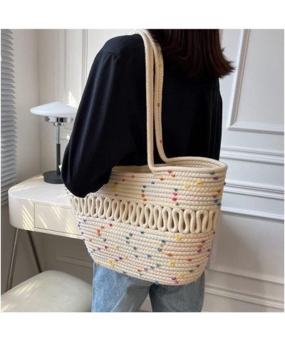 2023 New Summer Beach Bag for Women Large Size Knitting Totebag Girls Summer Vocation Straw Bag Shoulder Shopper Black Dots $...