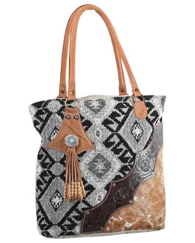 OHV282 TOTE Hand Tooled Upcycled Wool Upcycled Canvas Hair-on Genuine Leather women bag western handbag purse $33.37 Totes