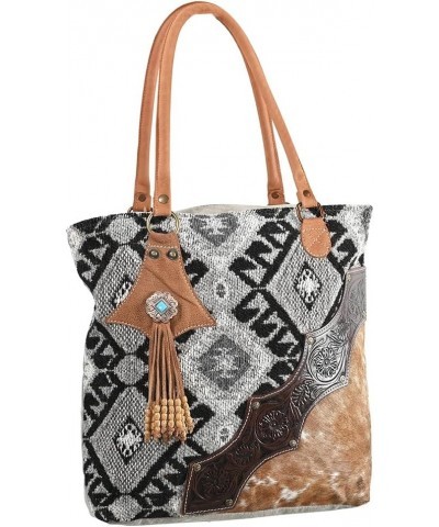 OHV282 TOTE Hand Tooled Upcycled Wool Upcycled Canvas Hair-on Genuine Leather women bag western handbag purse $33.37 Totes