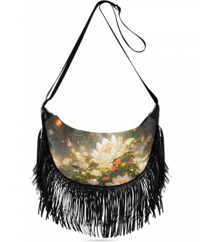 Women's Fringe Crossbody Tassel Purse Glowing Flowers Hobo Shoulder Bags Crossbody Handbag with Adjustable Shoulder Straps $1...