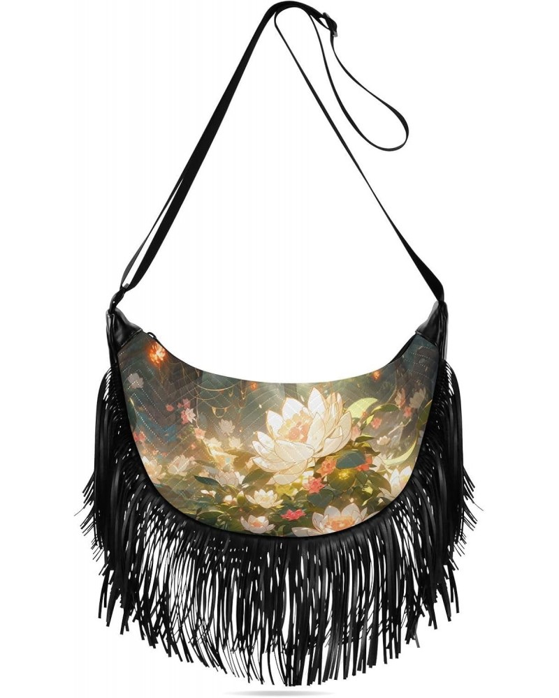 Women's Fringe Crossbody Tassel Purse Glowing Flowers Hobo Shoulder Bags Crossbody Handbag with Adjustable Shoulder Straps $1...