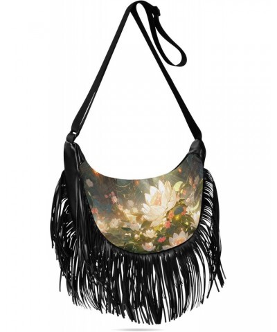 Women's Fringe Crossbody Tassel Purse Glowing Flowers Hobo Shoulder Bags Crossbody Handbag with Adjustable Shoulder Straps $1...