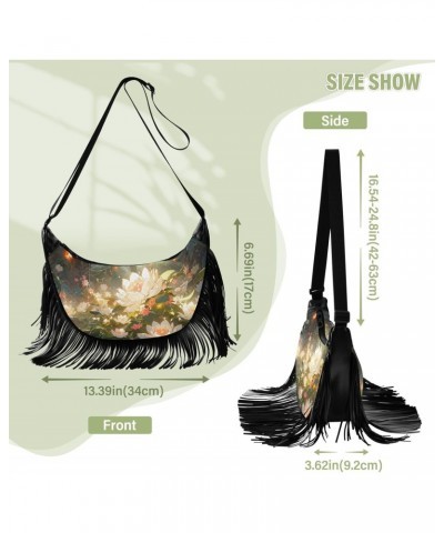 Women's Fringe Crossbody Tassel Purse Glowing Flowers Hobo Shoulder Bags Crossbody Handbag with Adjustable Shoulder Straps $1...