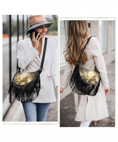 Women's Fringe Crossbody Tassel Purse Glowing Flowers Hobo Shoulder Bags Crossbody Handbag with Adjustable Shoulder Straps $1...