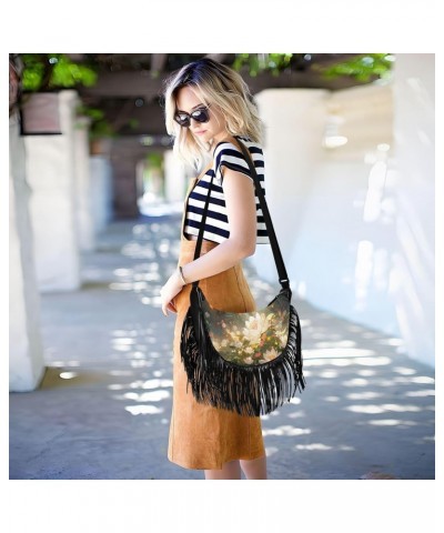 Women's Fringe Crossbody Tassel Purse Glowing Flowers Hobo Shoulder Bags Crossbody Handbag with Adjustable Shoulder Straps $1...