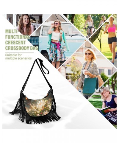 Women's Fringe Crossbody Tassel Purse Glowing Flowers Hobo Shoulder Bags Crossbody Handbag with Adjustable Shoulder Straps $1...