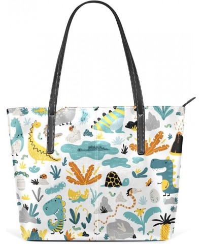 Handbags for Women Tote Bags with 11.08"(L) x 3.54"(W) x 11.02"(W) - Cute Dinosaur Pink Dinosaur Plant $21.49 Totes