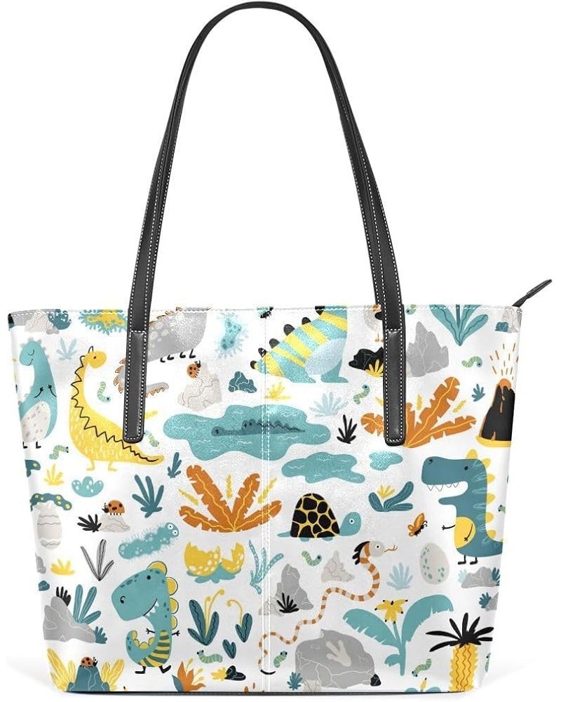 Handbags for Women Tote Bags with 11.08"(L) x 3.54"(W) x 11.02"(W) - Cute Dinosaur Pink Dinosaur Plant $21.49 Totes