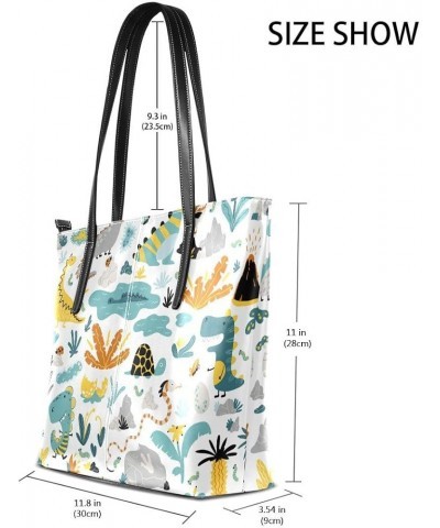 Handbags for Women Tote Bags with 11.08"(L) x 3.54"(W) x 11.02"(W) - Cute Dinosaur Pink Dinosaur Plant $21.49 Totes