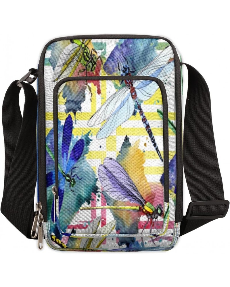 Colorful Dragonfly Crossbody Bag, Adjustable Phone Purse Wallet Canvas Small Crossbody Purse Bags with Shoulder Strap For Wom...