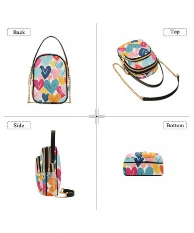 Cartoon Heart Shape Pattern Women's Crossbody Handbags with Zipper, Casual Leather Cell Phone Purse Crossbody Bags for Ladies...