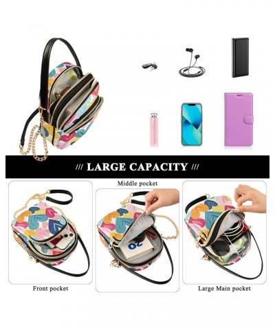 Cartoon Heart Shape Pattern Women's Crossbody Handbags with Zipper, Casual Leather Cell Phone Purse Crossbody Bags for Ladies...