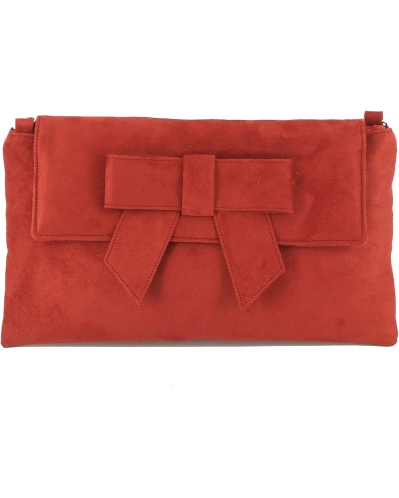 Womens Clutch Bag Shoulder Bag Wristlet in Suede Faux Leather Brick Rust Red $24.19 Clutches