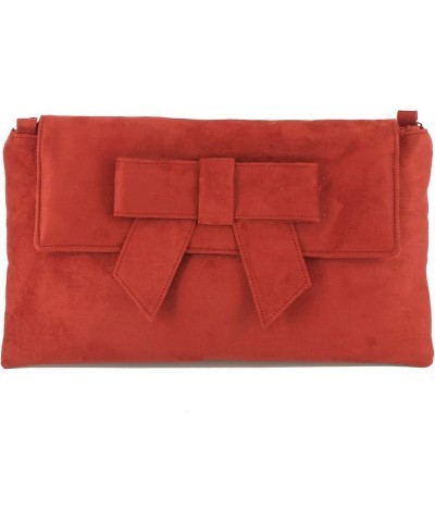 Womens Clutch Bag Shoulder Bag Wristlet in Suede Faux Leather Brick Rust Red $24.19 Clutches