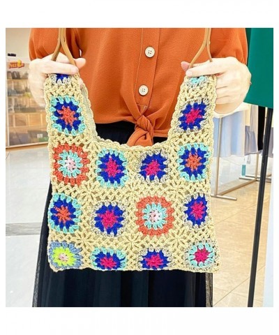 Women's Crochet Knitted Tote Bag Aesthetic Floral Summer Beach Bag Casual Mesh Shoulder Bag Woven Hobo Bag for Vacation White...