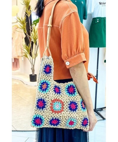 Women's Crochet Knitted Tote Bag Aesthetic Floral Summer Beach Bag Casual Mesh Shoulder Bag Woven Hobo Bag for Vacation White...