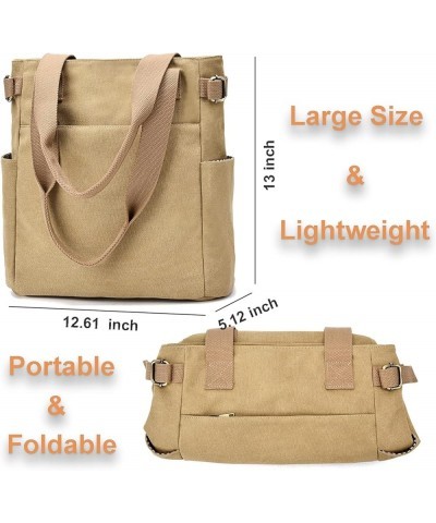 Women's Canvas Book Tote Bag with Pockets Zipper for College Work Library Lightweight Handbag Purse Camel $16.16 Crossbody Bags