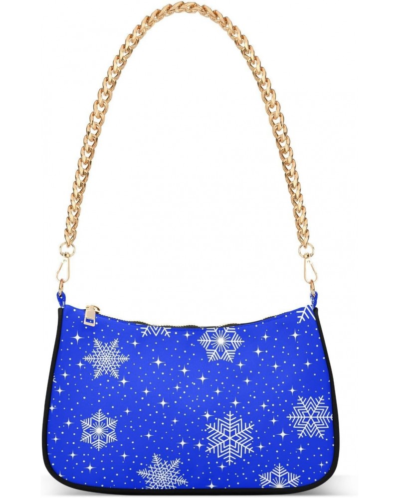 Christmas with Snowflakes Blue Shoulder Handbags for Women Travel Hobo Tote Handbag Women Gold Chain Shoulder Bags Purse with...