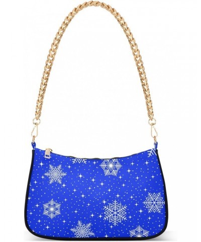 Christmas with Snowflakes Blue Shoulder Handbags for Women Travel Hobo Tote Handbag Women Gold Chain Shoulder Bags Purse with...