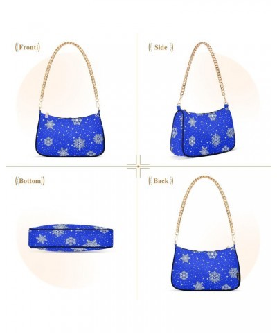 Christmas with Snowflakes Blue Shoulder Handbags for Women Travel Hobo Tote Handbag Women Gold Chain Shoulder Bags Purse with...