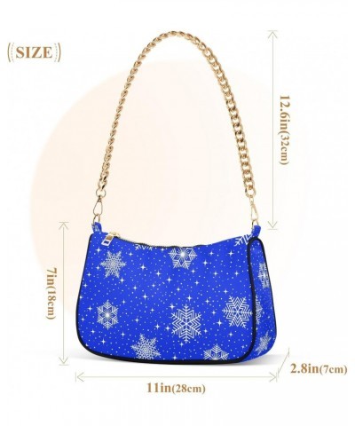 Christmas with Snowflakes Blue Shoulder Handbags for Women Travel Hobo Tote Handbag Women Gold Chain Shoulder Bags Purse with...