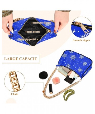 Christmas with Snowflakes Blue Shoulder Handbags for Women Travel Hobo Tote Handbag Women Gold Chain Shoulder Bags Purse with...